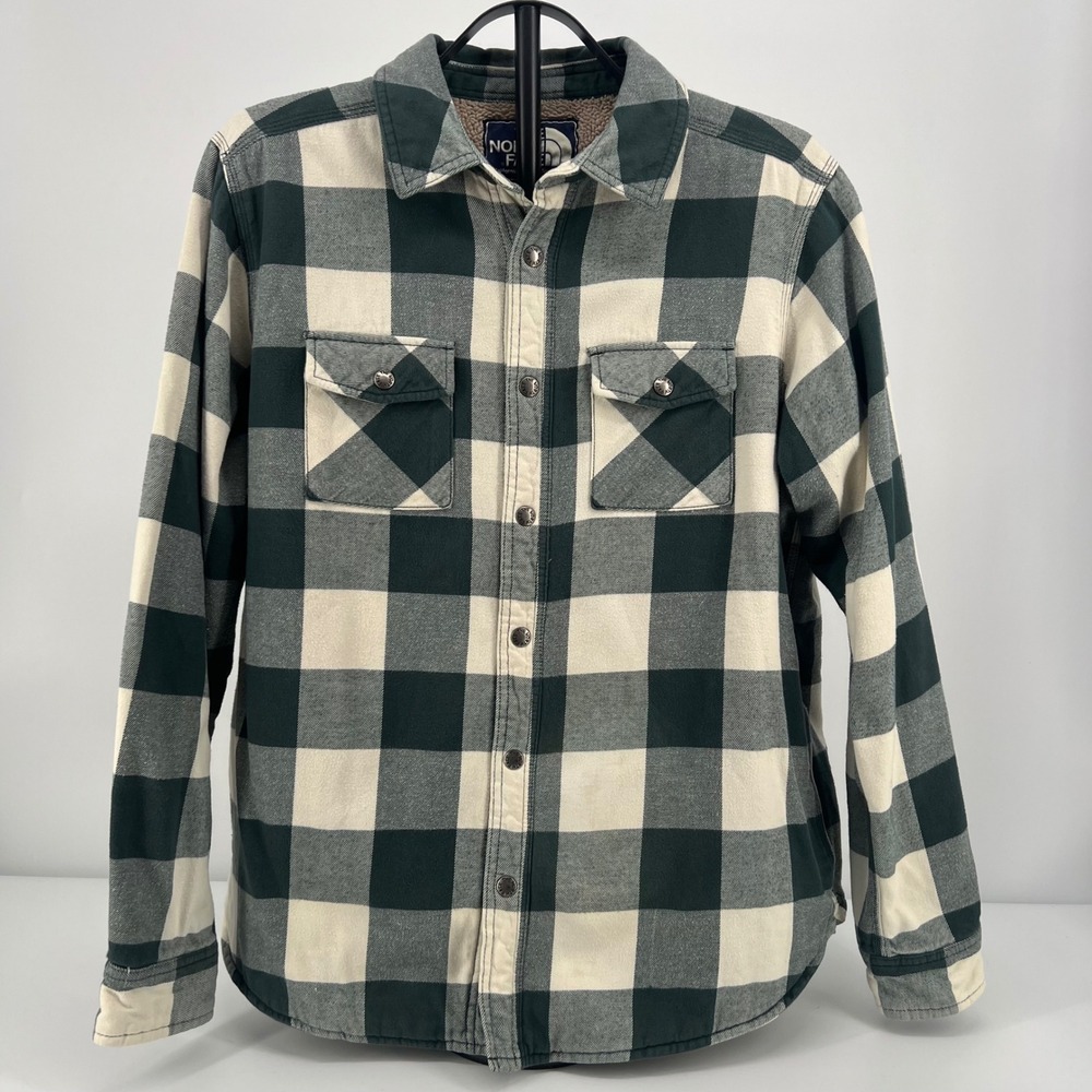 The North Face Campshire Sherpa Cozy Shirt Jacket Mens Large Green Plaid Flannel